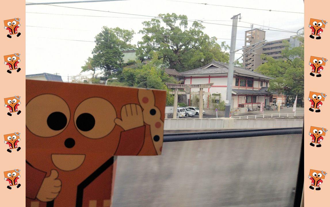 熊本駅前の北岡神社を新幹線の車窓からパシャリ。北野神社は樹齢1000年の大きなクスノキ二本があり「夫婦楠」と呼ばれ、このクスノキの間をくぐり参拝すると、夫婦円満また縁結びの御利益を授かると言われています。　